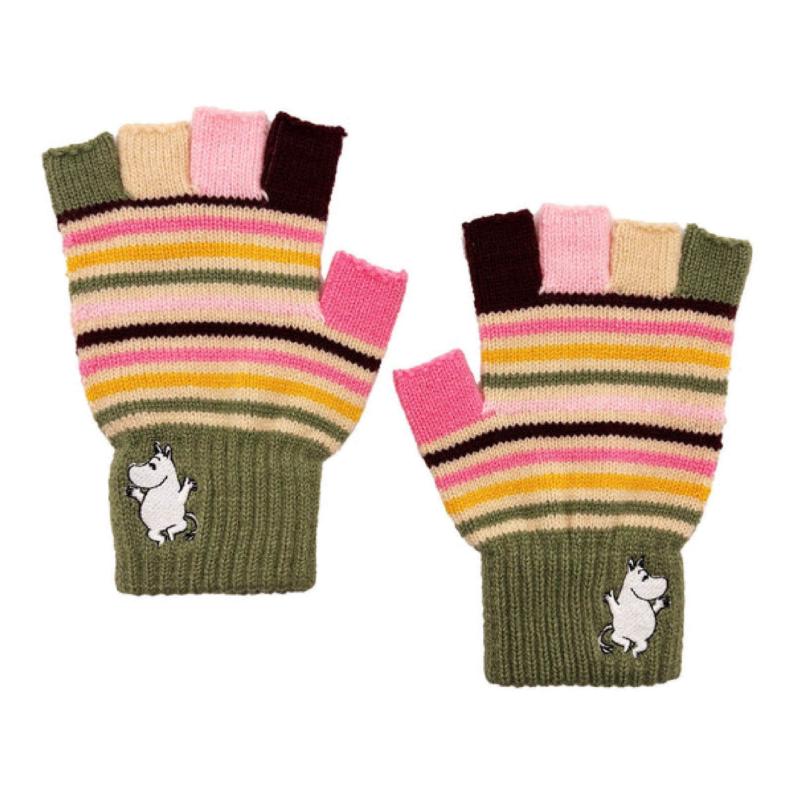 Moomin Fingerless Gloves Stripy Green
