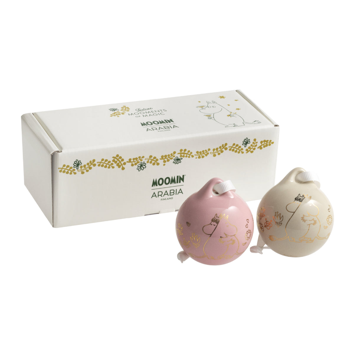 Moomin Bauble Love Pink & Beige Gold 50 mm 2 pcs