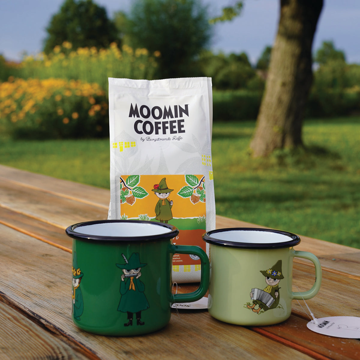 Two Snufkin Enamel Mugs and a Snufkin Hazelnut Coffee Bundle