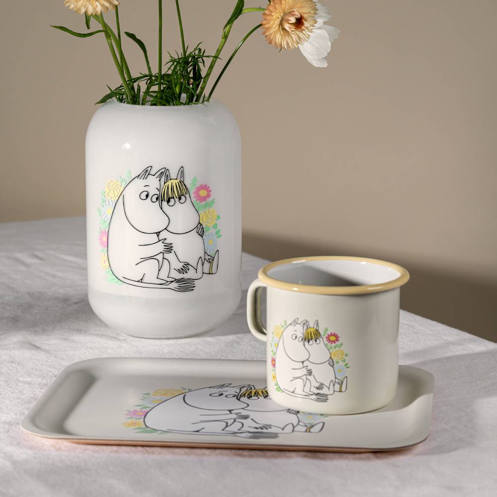 Moomin Enamel Mug Flowers White 5.5 dl