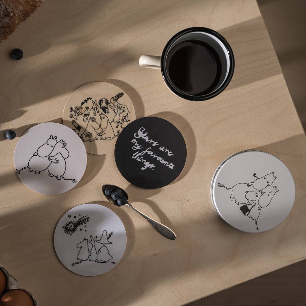 Moomin 80 Wooden Coasters In a Tin 4 pcs