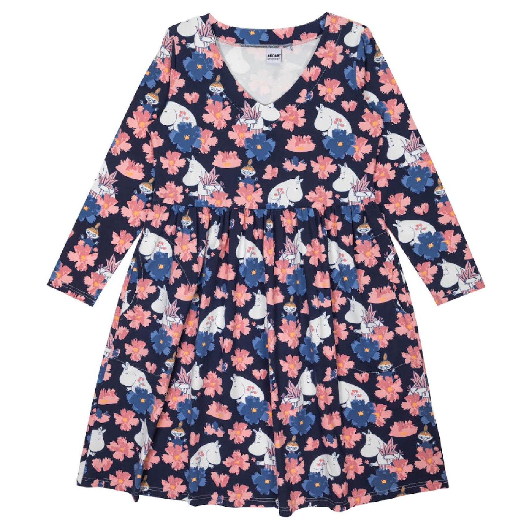 knee length dresses for ladies Moomin Womens' Dress Pulmu Spring Chestnut, Rose-Green – Nordic Chill main image 1