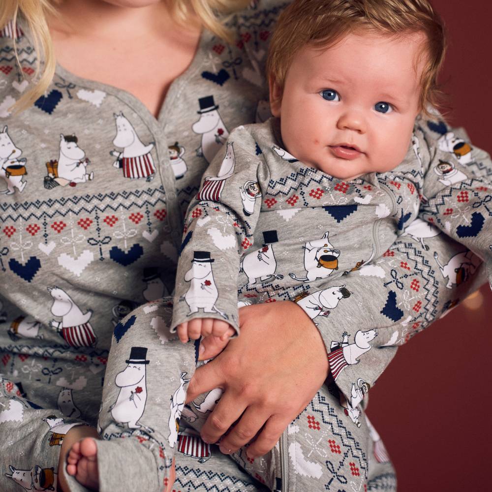 Moomin Winter Heart Baby Pyjamas Grey - The Official Moomin Shop