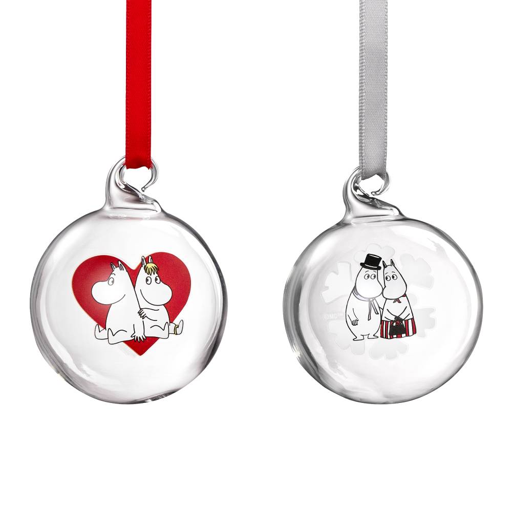 Moomin Heart & Snowflake Glass Bauble 5cm 2set - The Official Moomin Shop