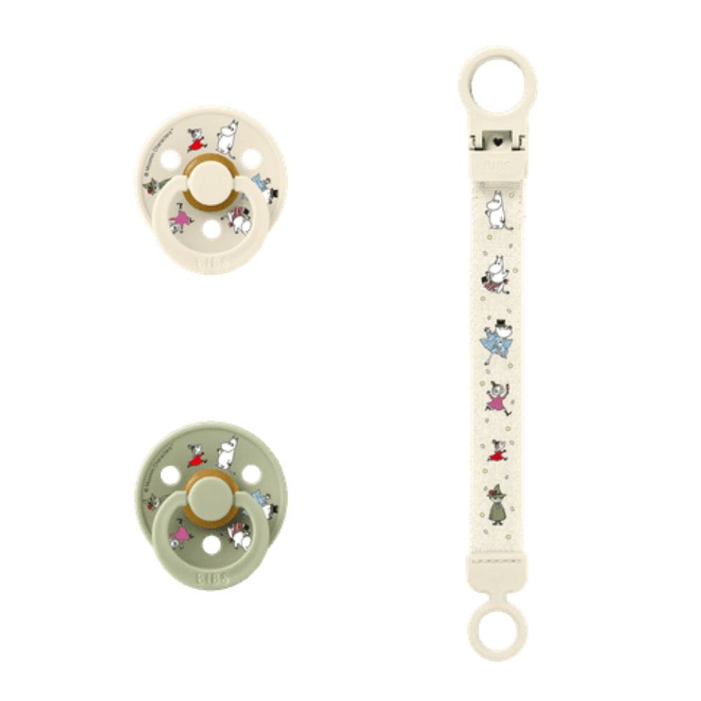 Moomin Friends Pacifier & Loop Clip Gift Set Ivory/Sage - The Official Moomin Shop