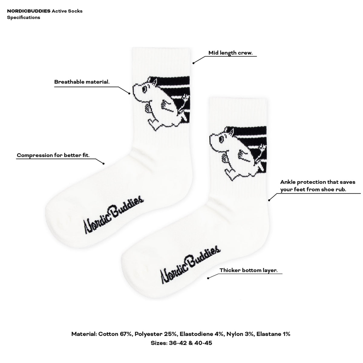 Moomin Active Socks Moomintroll Black And White 40-45