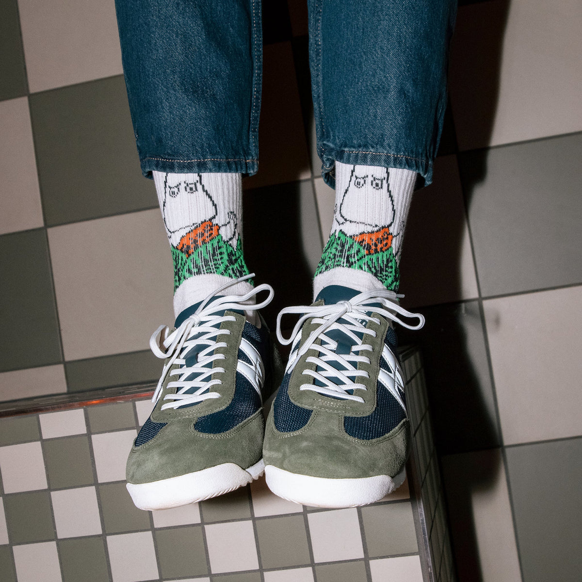Moomin Socks Moomintroll Retro Jungle White/Green