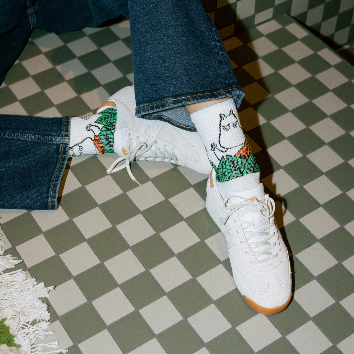 Moomin Socks Retro Moomintroll Jungle White/Black