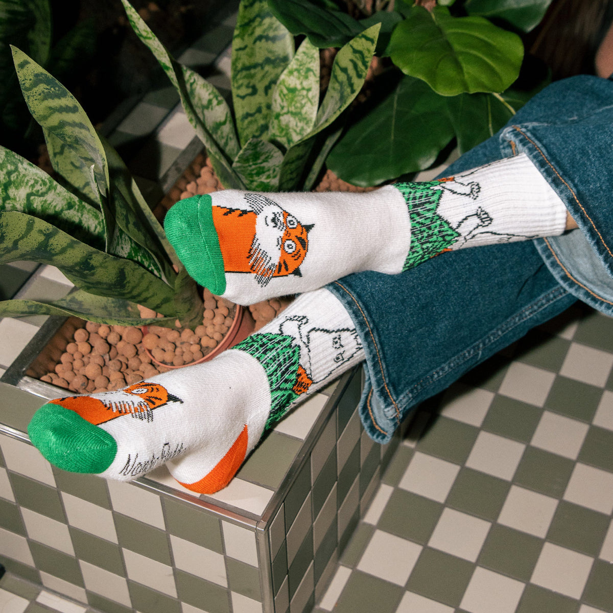 Moomin Socks Retro Moomintroll Jungle White/Green/Orange