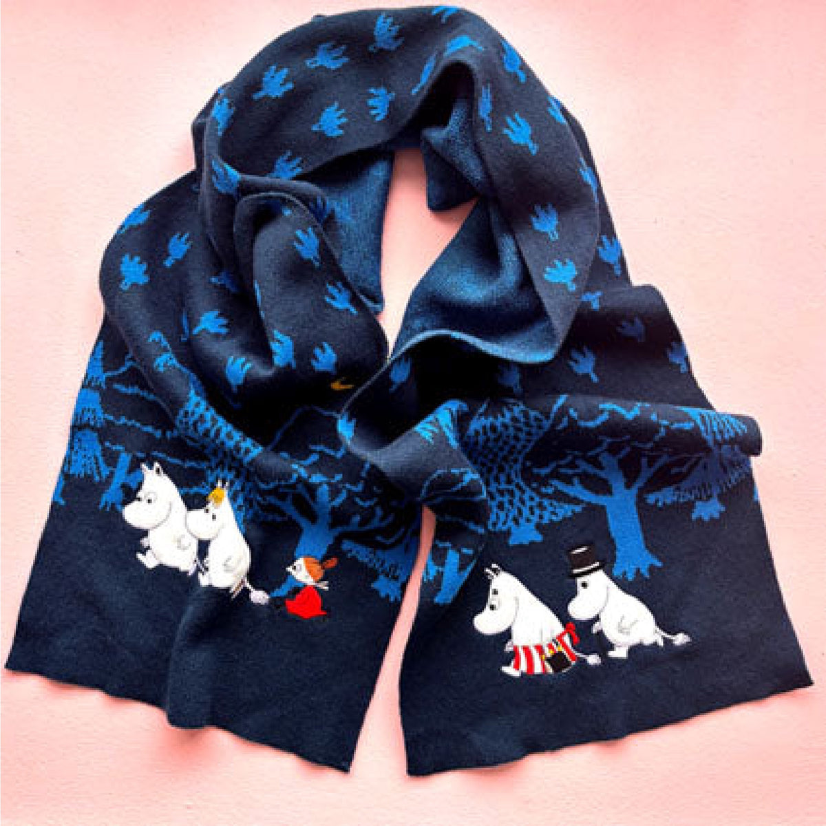 Moomin Embroidered Scarf Forest Blue
