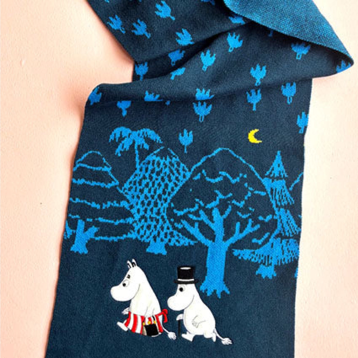 Moomin Embroidered Scarf Forest Blue