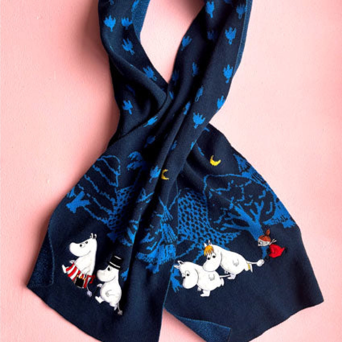 Moomin Embroidered Scarf Forest Blue