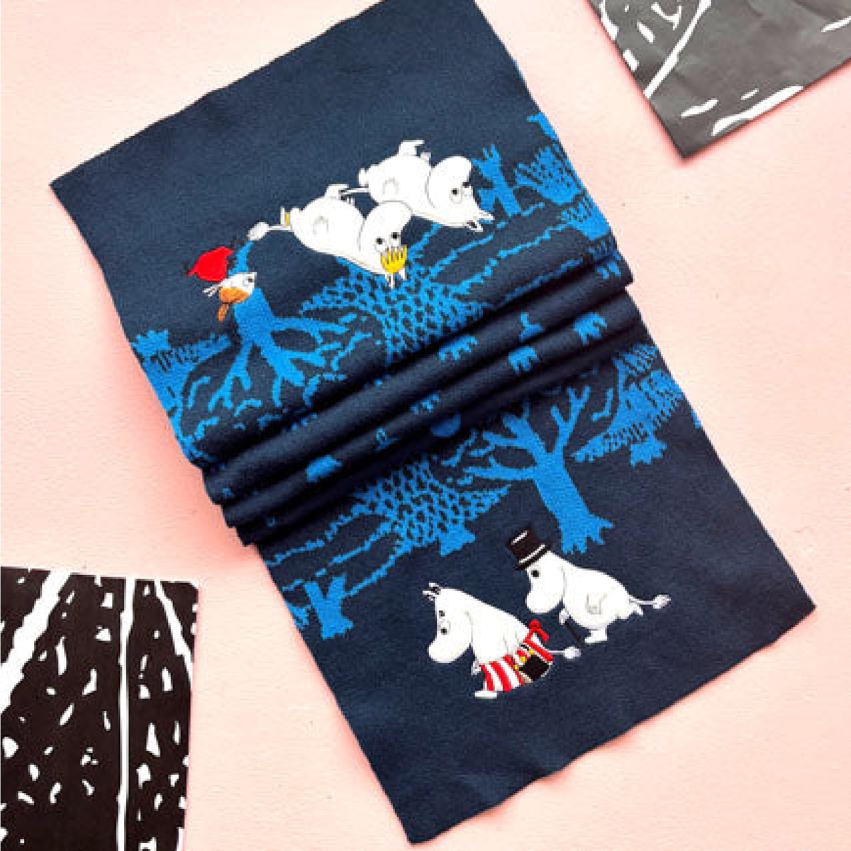 Moomin Embroidered Scarf Forest Blue