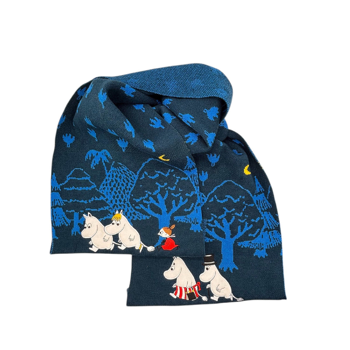 Moomin Embroidered Scarf Forest Blue