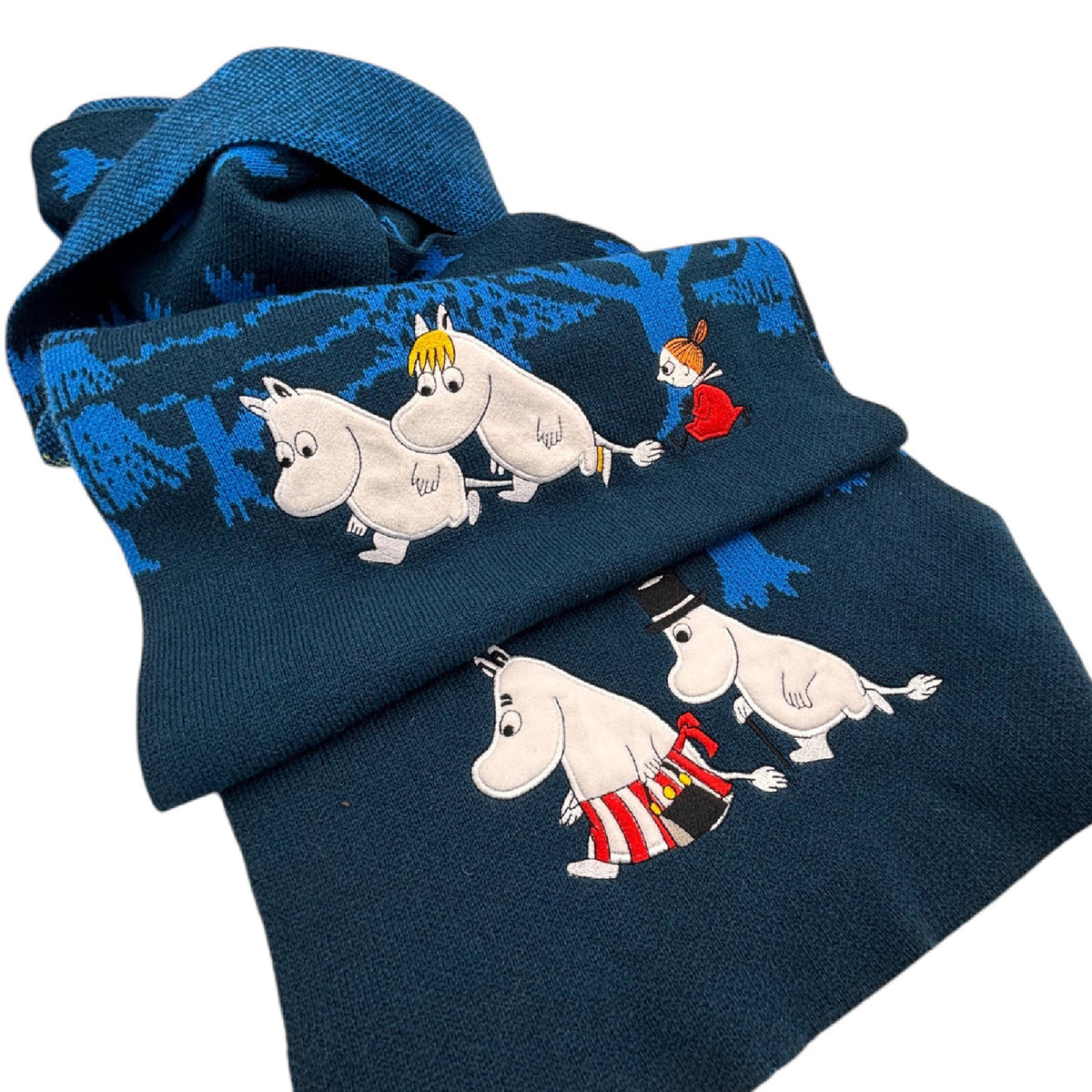 Moomin Embroidered Scarf Forest Blue