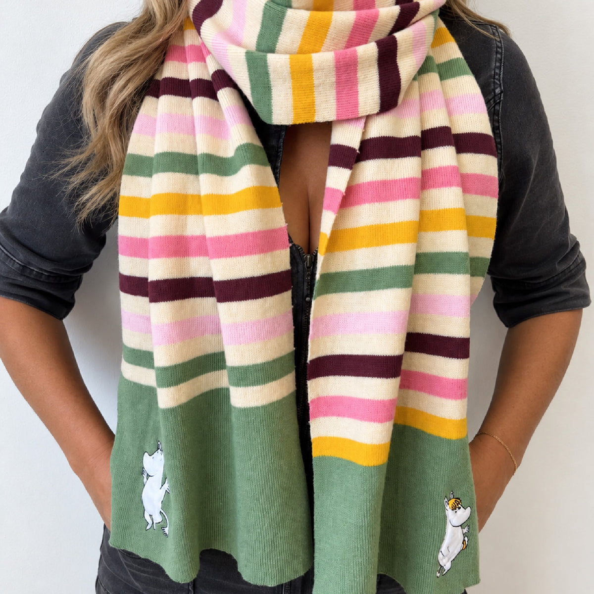 Moomin Embroidered  Stripy Scarf