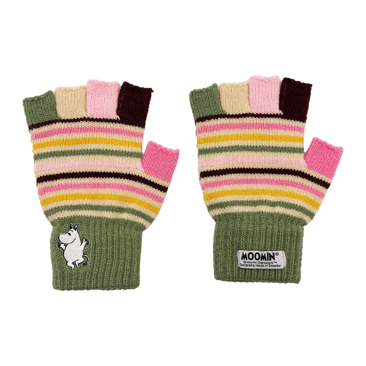 Moomin Fingerless Gloves Stripy Green