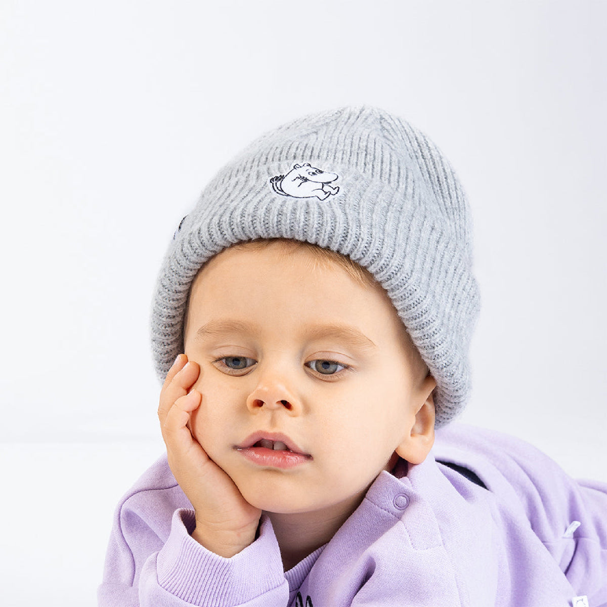 Moomintroll Felt Patch Kids Beanie Grey