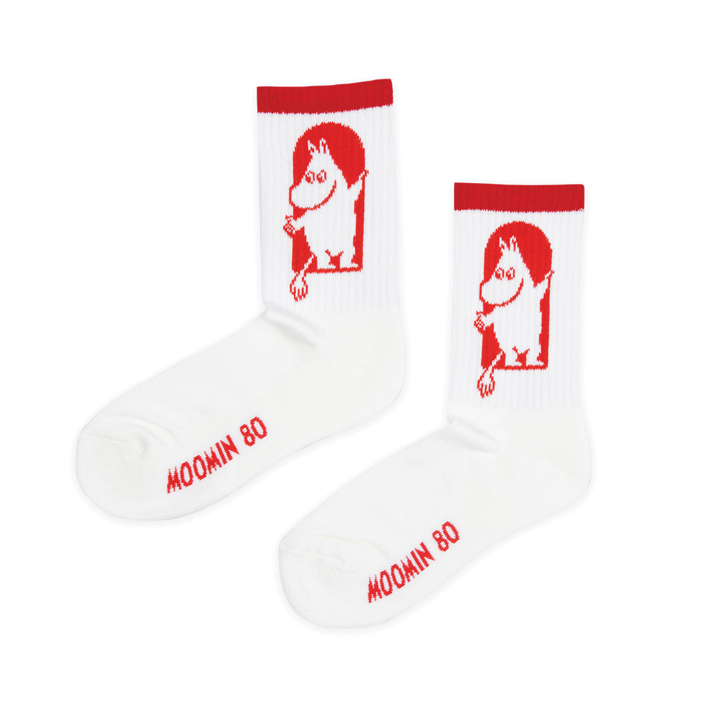 MOOMIN 80 White Retro Socks - Red Cross