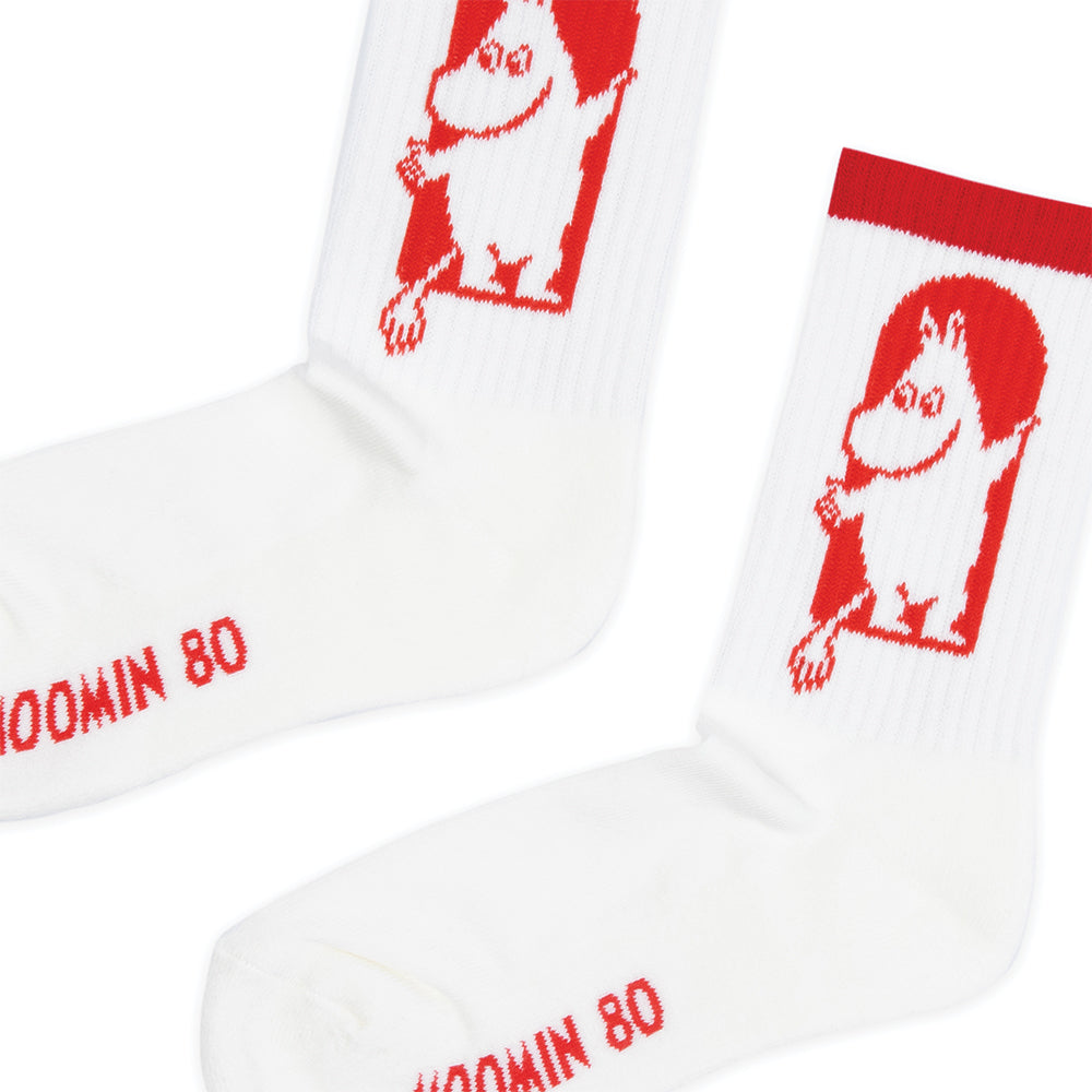 MOOMIN 80 White Retro Socks - Red Cross