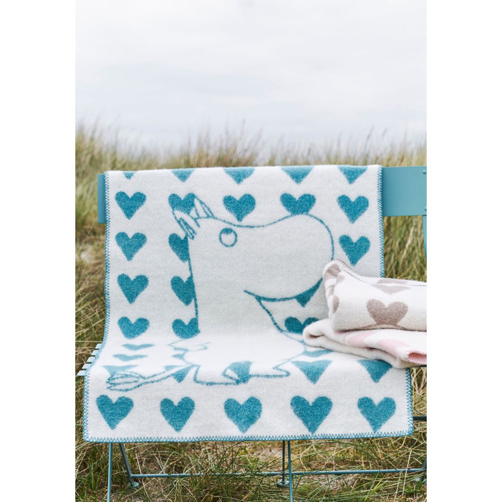 Woven Wool Blanket Moomin Heart Blue