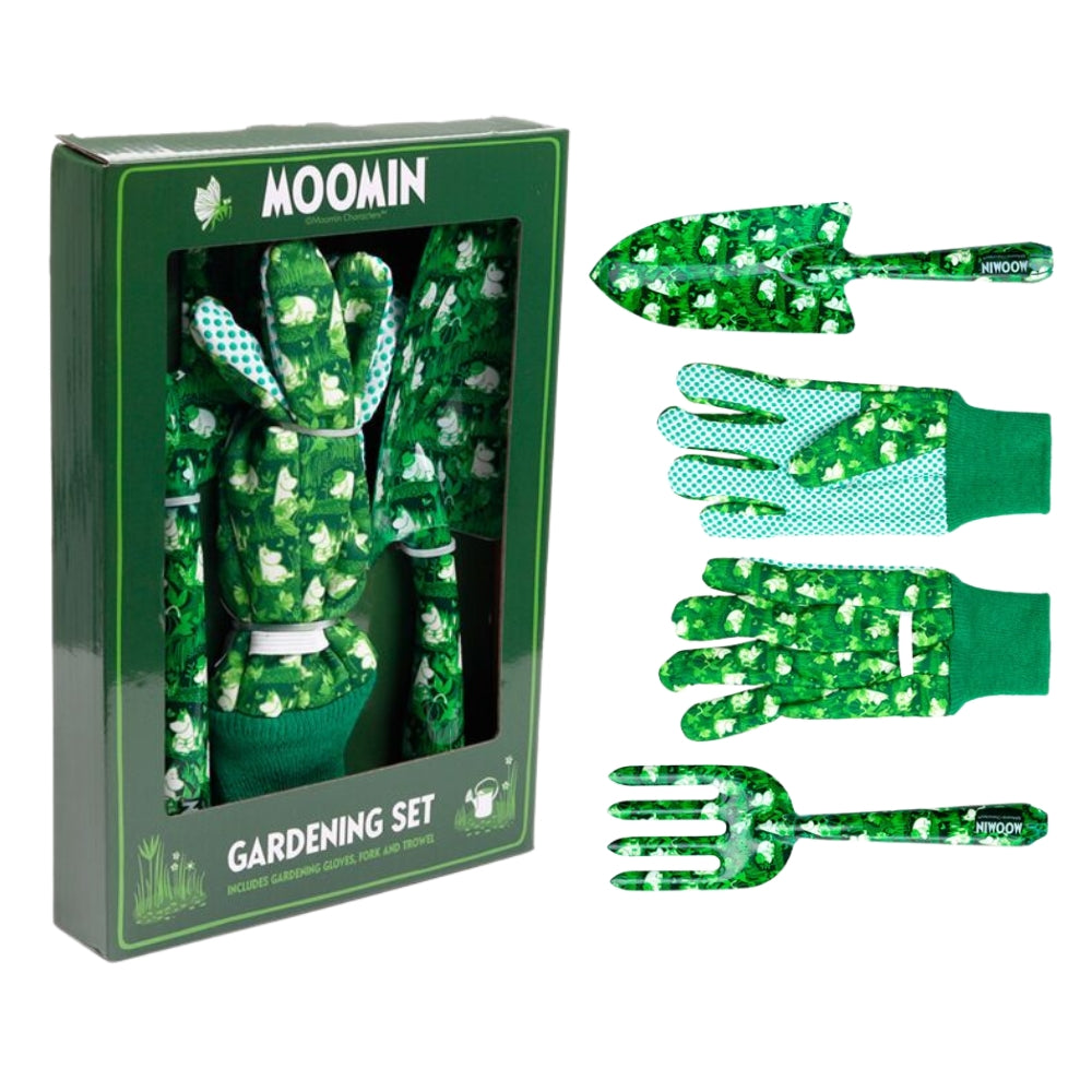 Moomin Garden Life 3 Piece Trowel, Fork & Gloves Gardening Gift Set