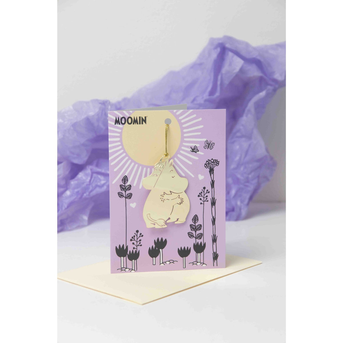 Moomin Greeting Card Hug with golden hanging decoration