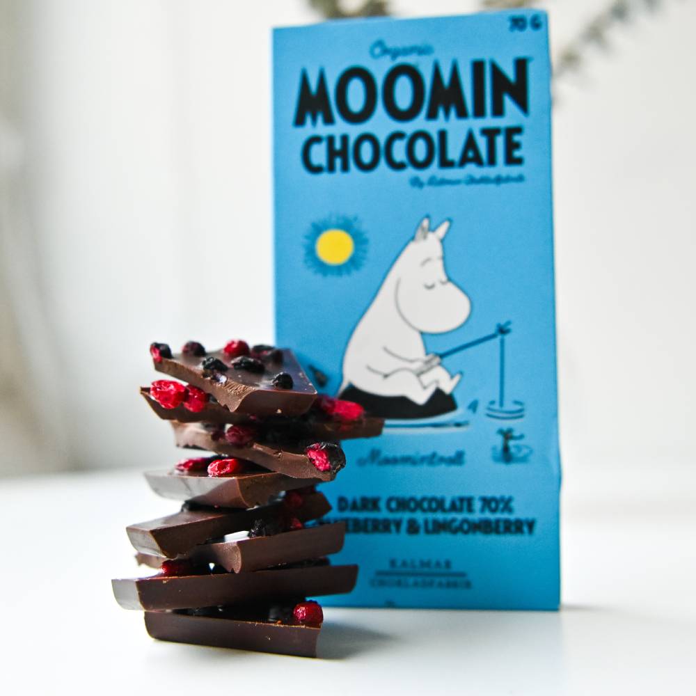 Moomintroll Dark Chocolate Lingonberry and Blueberry - Kalmar Chokladfabrik
