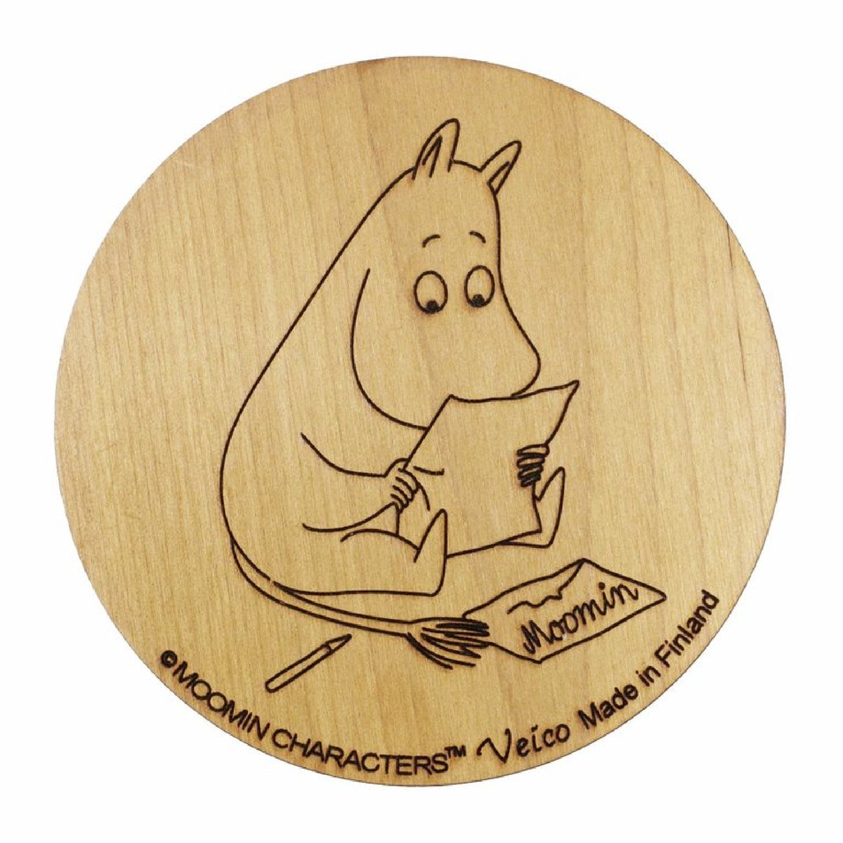 Wooden Coaster Moomintroll Reading